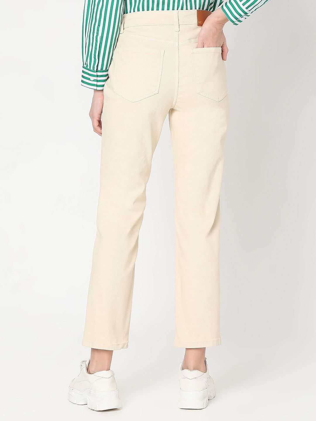 Ecru Mid Rise Jade Straight Fit Jeans