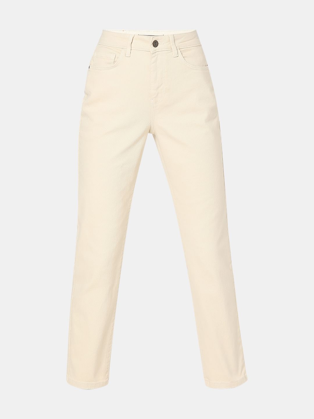 Ecru Mid Rise Jade Straight Fit Jeans
