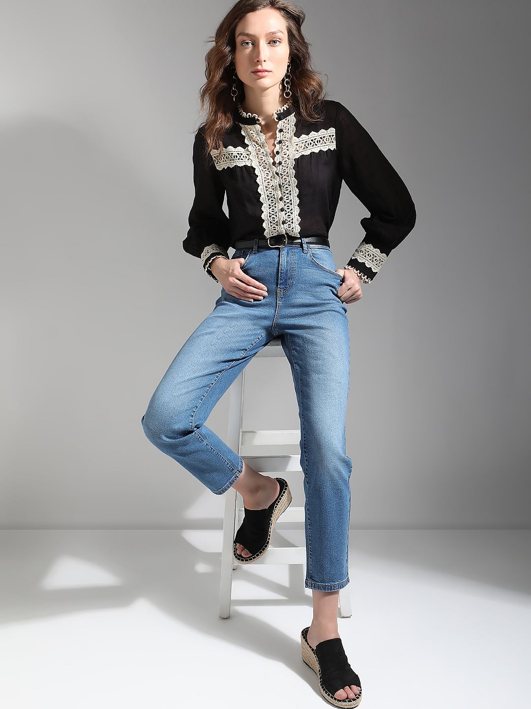 Blue Mid Rise Jade Straight Fit Jeans