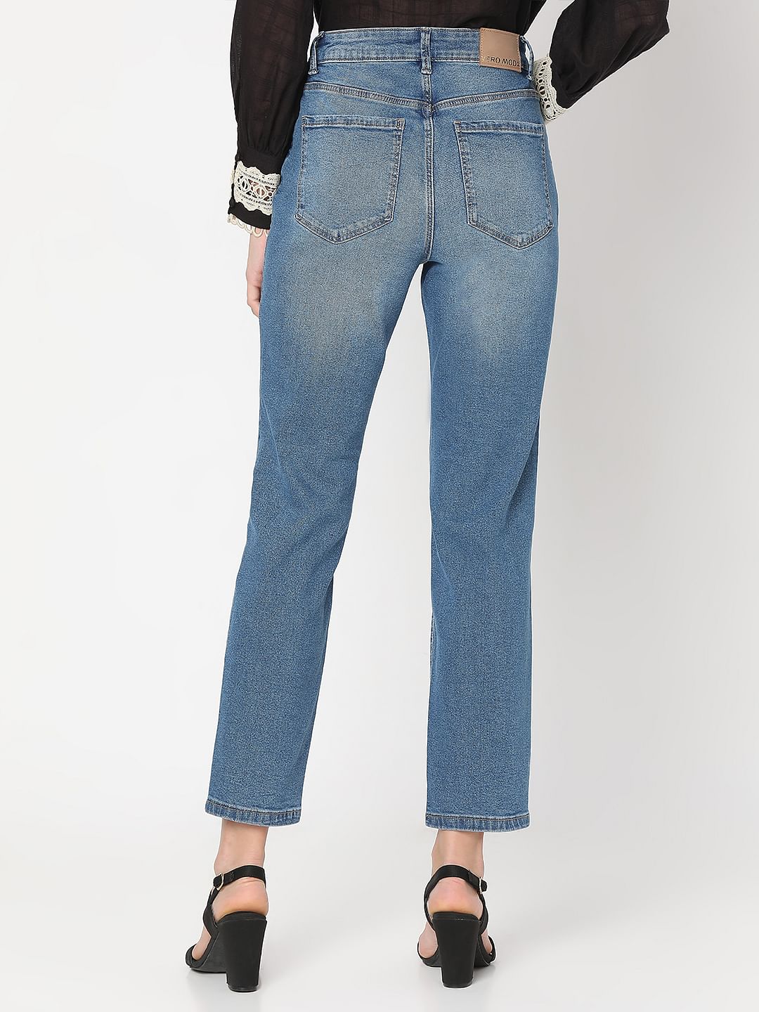 Blue Mid Rise Jade Straight Fit Jeans