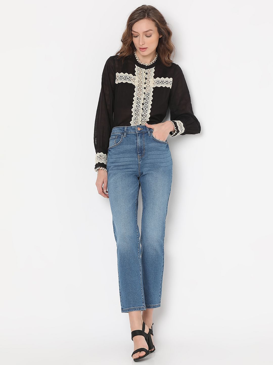 Blue Mid Rise Jade Straight Fit Jeans