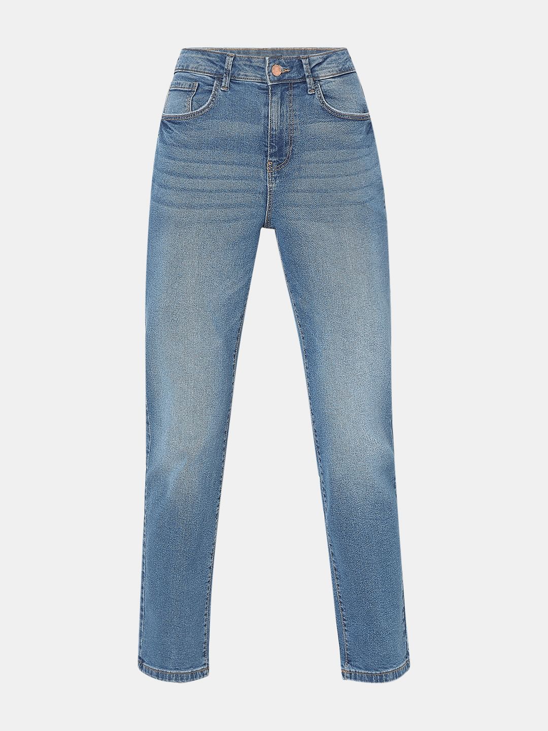 Blue Mid Rise Jade Straight Fit Jeans