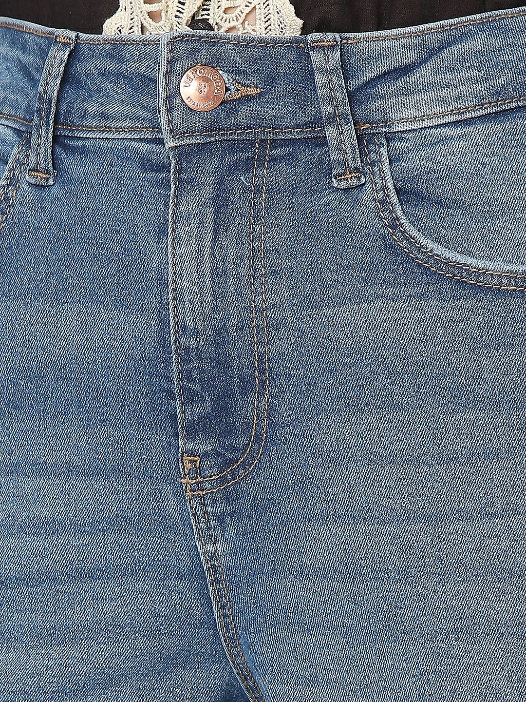 Blue Mid Rise Jade Straight Fit Jeans