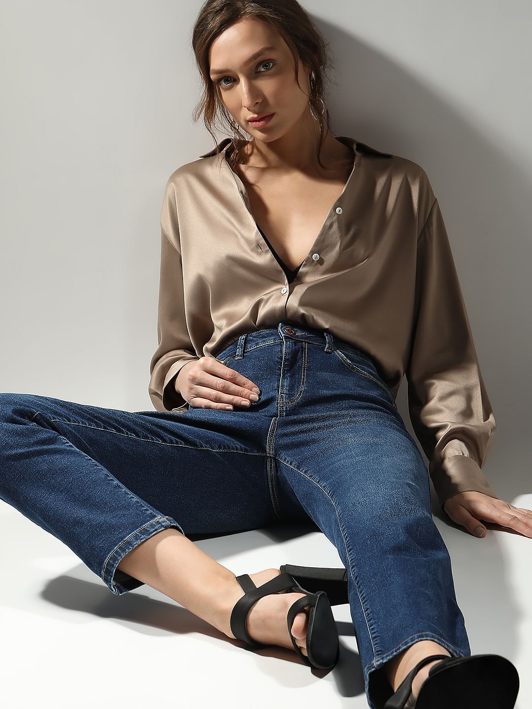 Dark Blue Mid Rise Jade Straight Fit Jeans