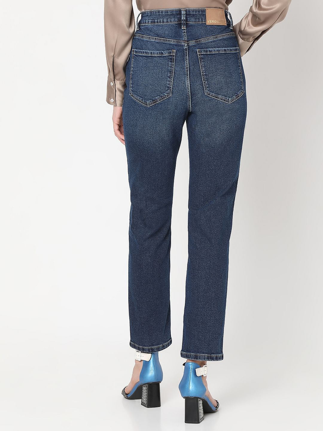Dark Blue Mid Rise Jade Straight Fit Jeans