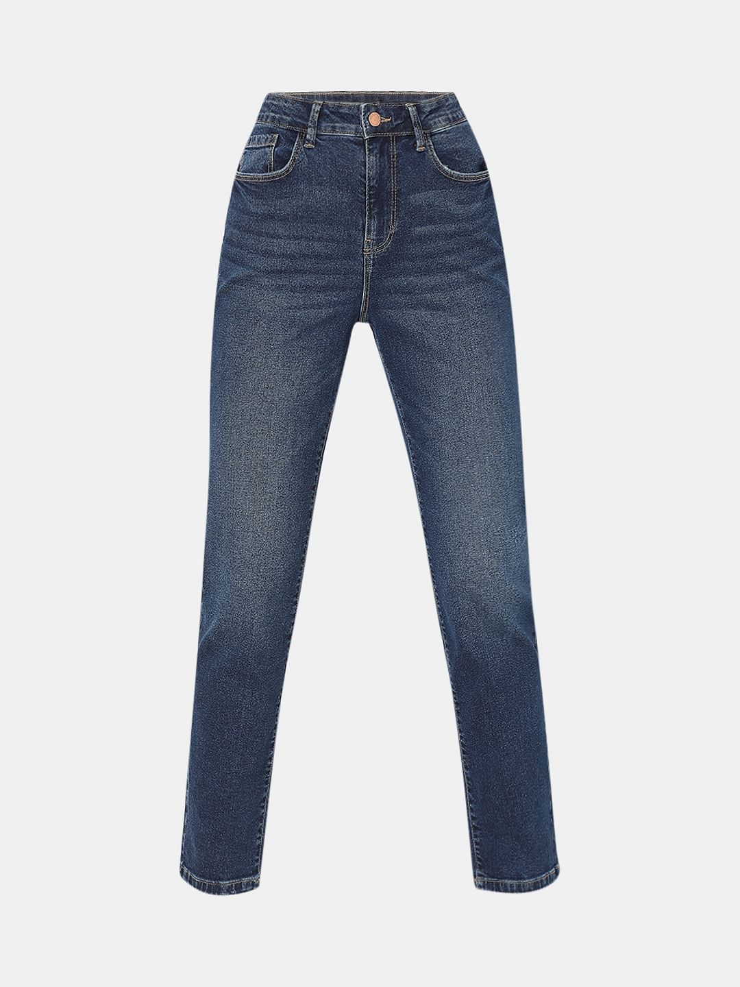 Dark Blue Mid Rise Jade Straight Fit Jeans
