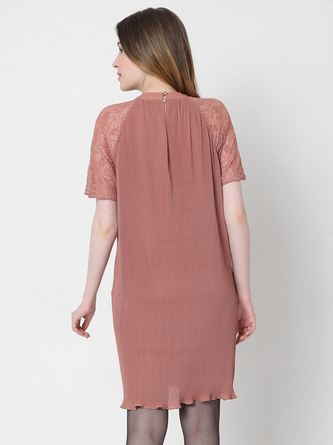 Pink Pleated Lace Dress