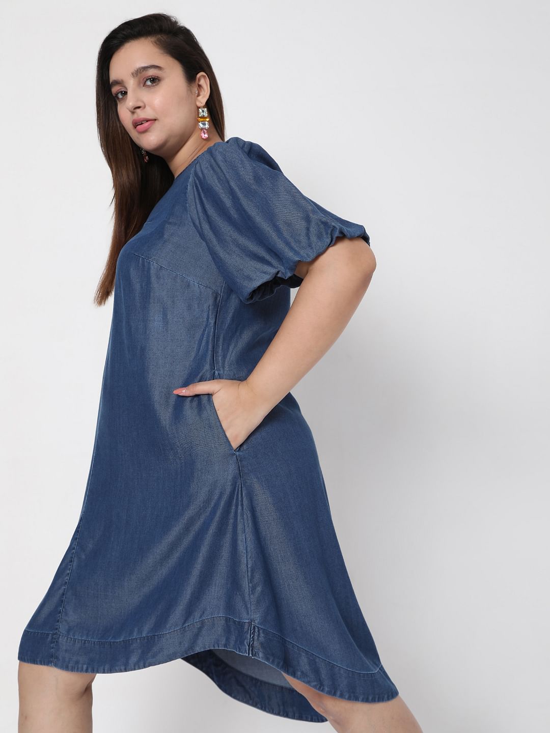 Curve Blue Denim Shift Dress