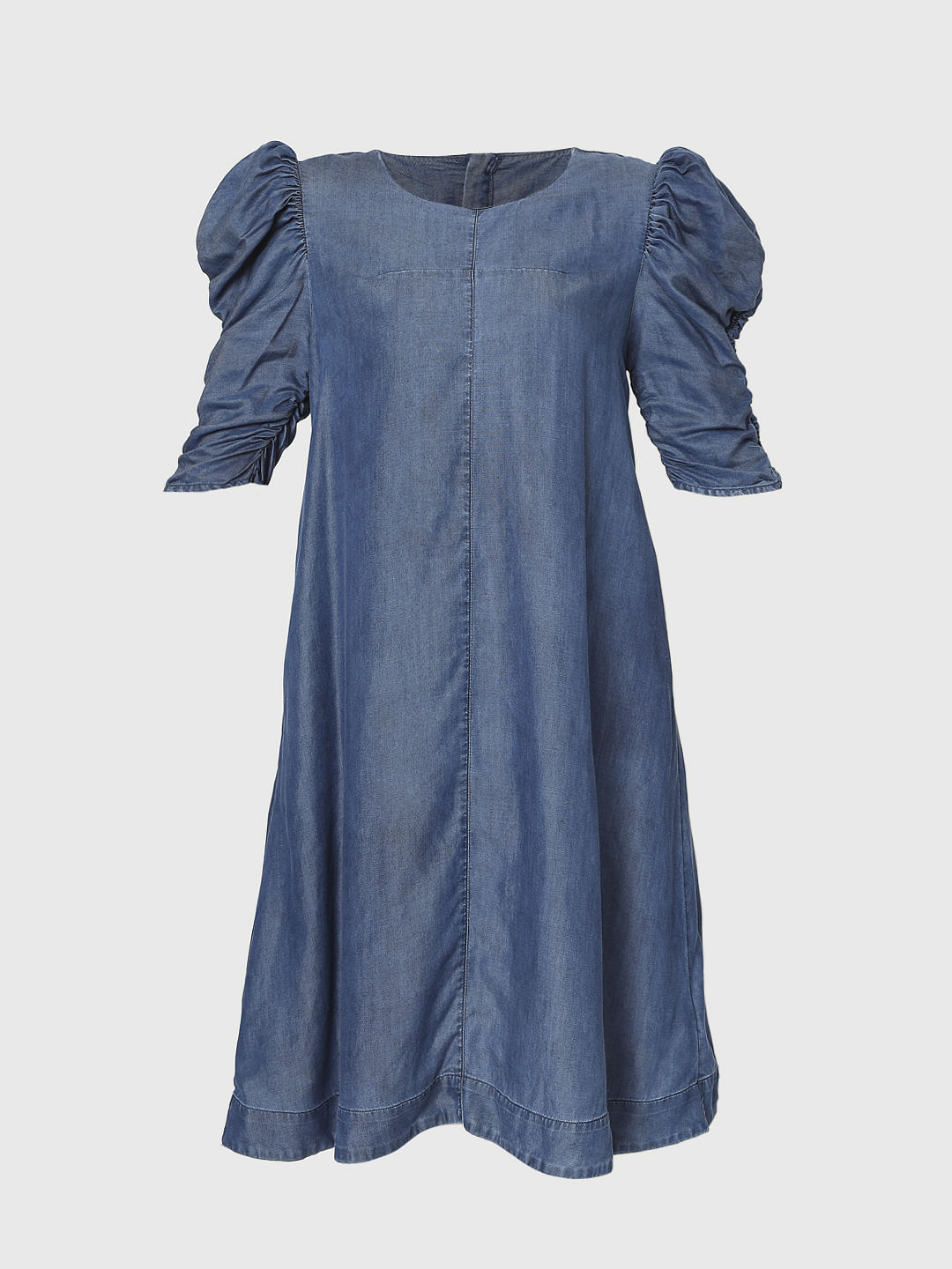 Blue Puff Sleeves Shift Dress