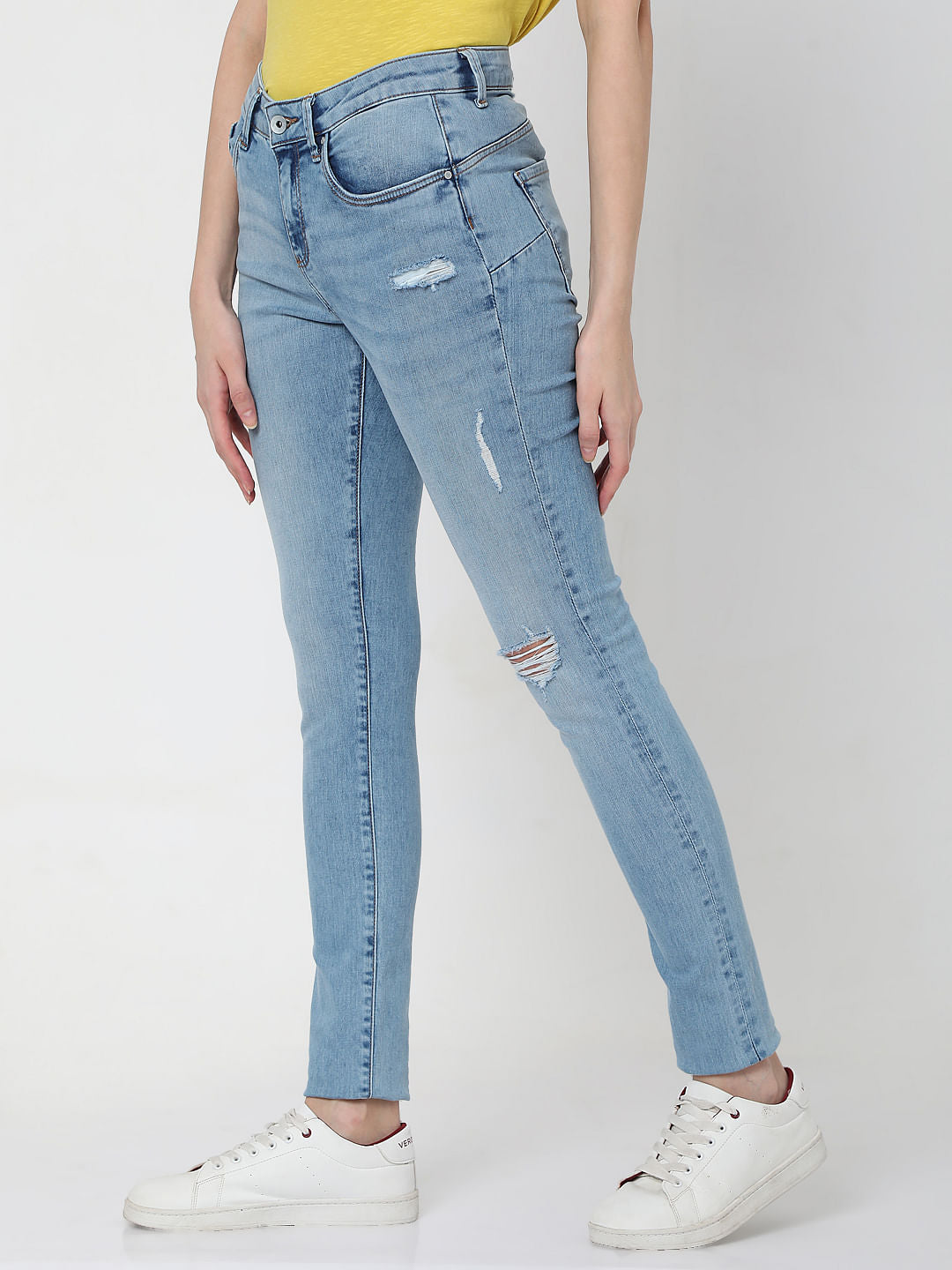 Light Blue Mid Rise Ripped Pushup Skinny Jeans