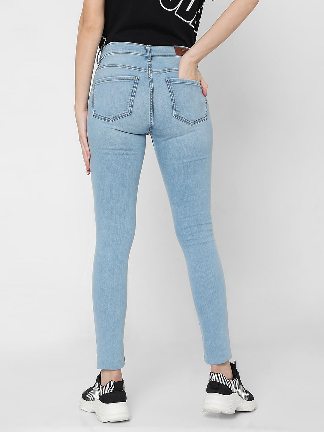 Light Blue Mid Rise Distressed Skinny Jeans