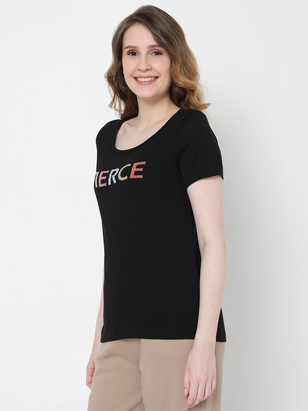 Black Text Print T-Shirt
