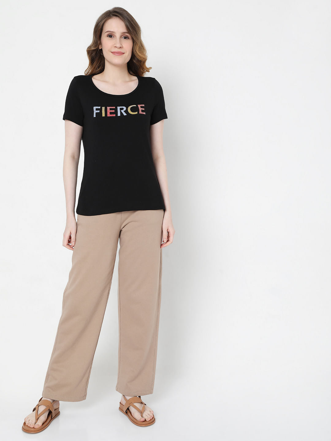 Black Text Print T-Shirt
