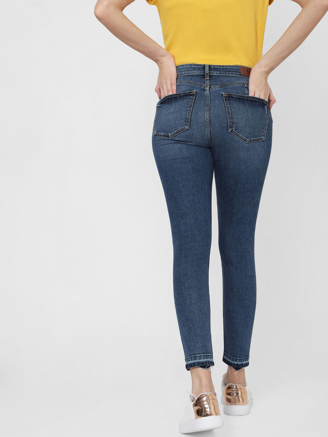 Blue Mid Rise Ripped Skinny Jeans