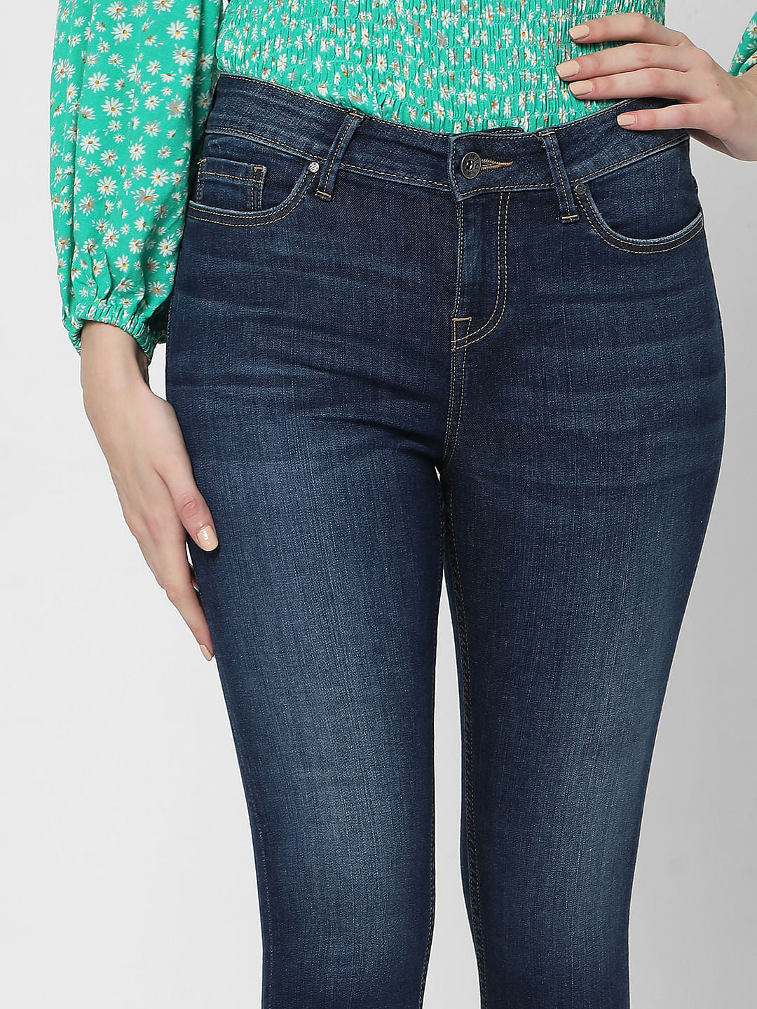 Blue Mid Rise Skinny Jeans