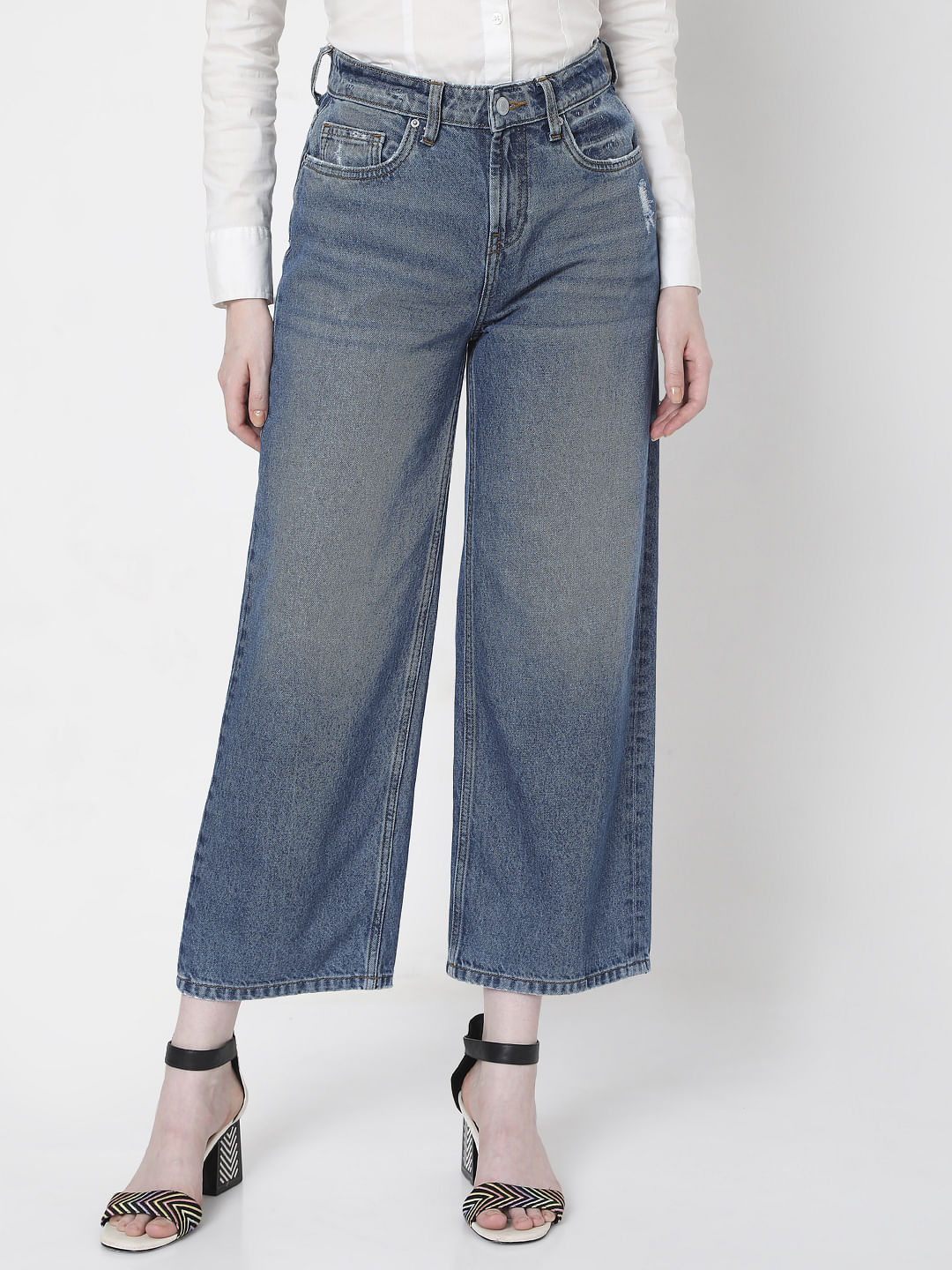 Blue High Rise Flared Jeans
