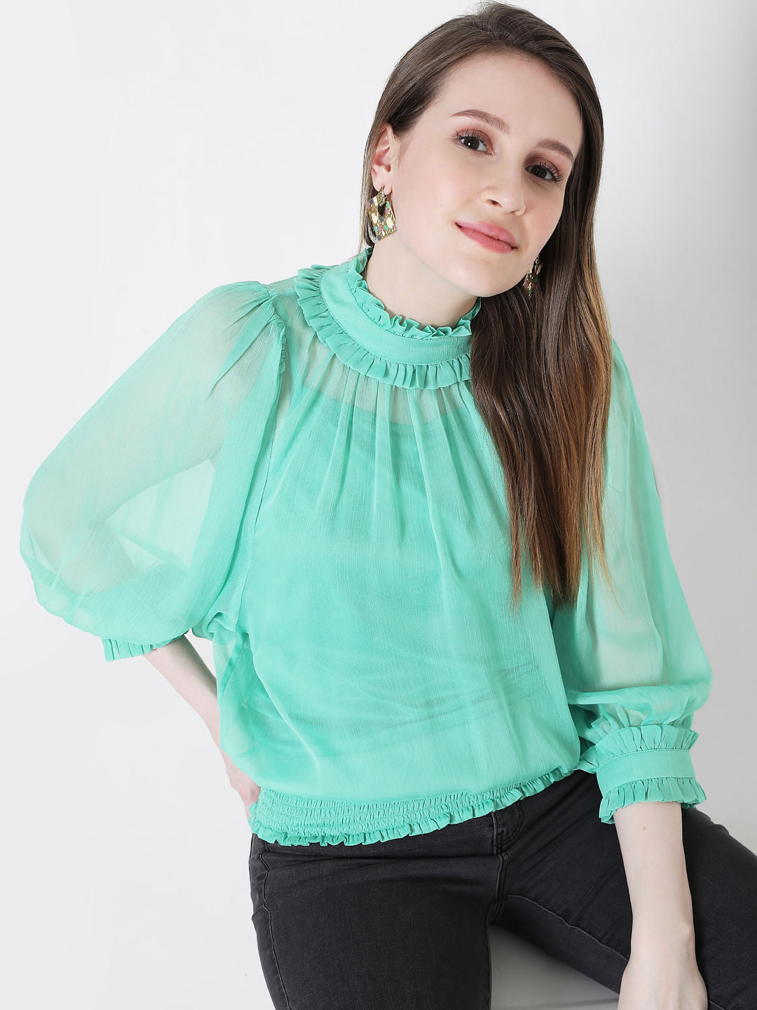 Green Ruffle Top