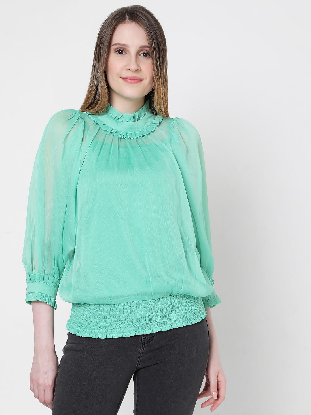 Green Ruffle Top