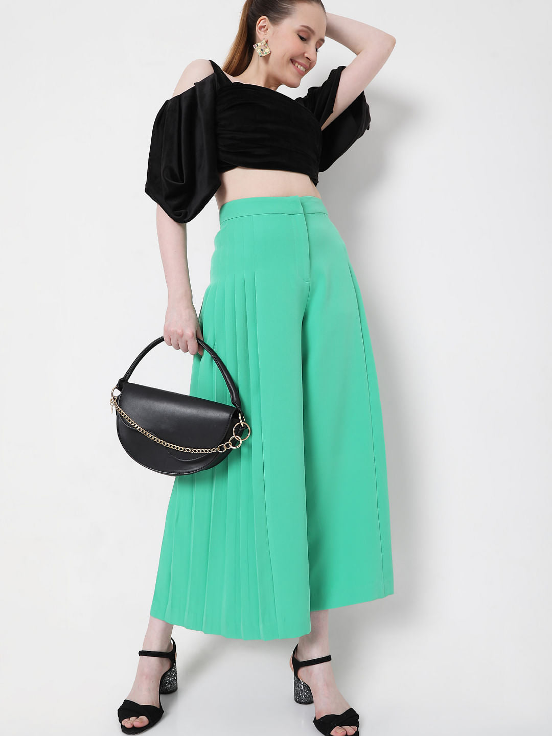 Green High Waist Flared Pants