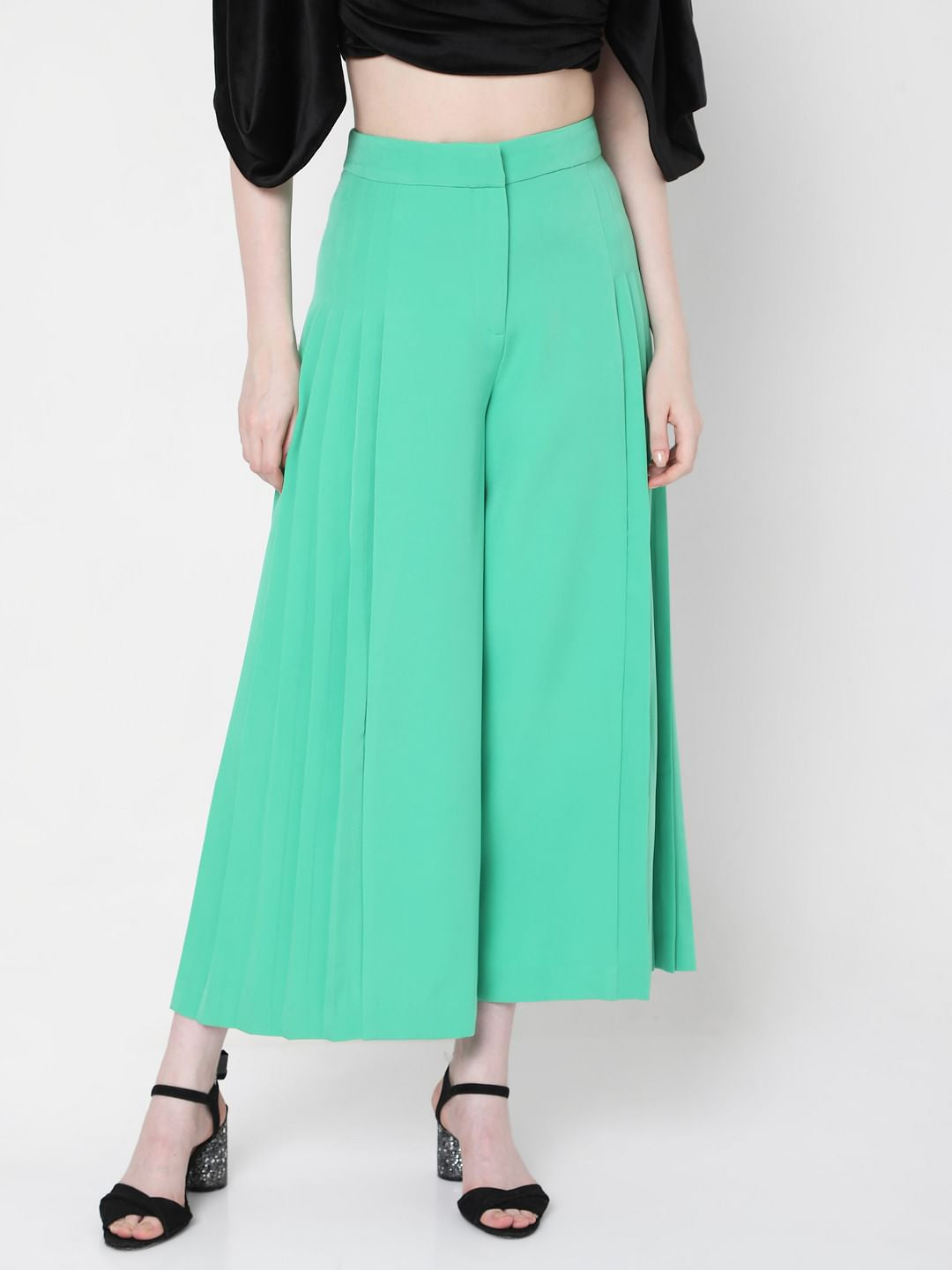 Green High Waist Flared Pants