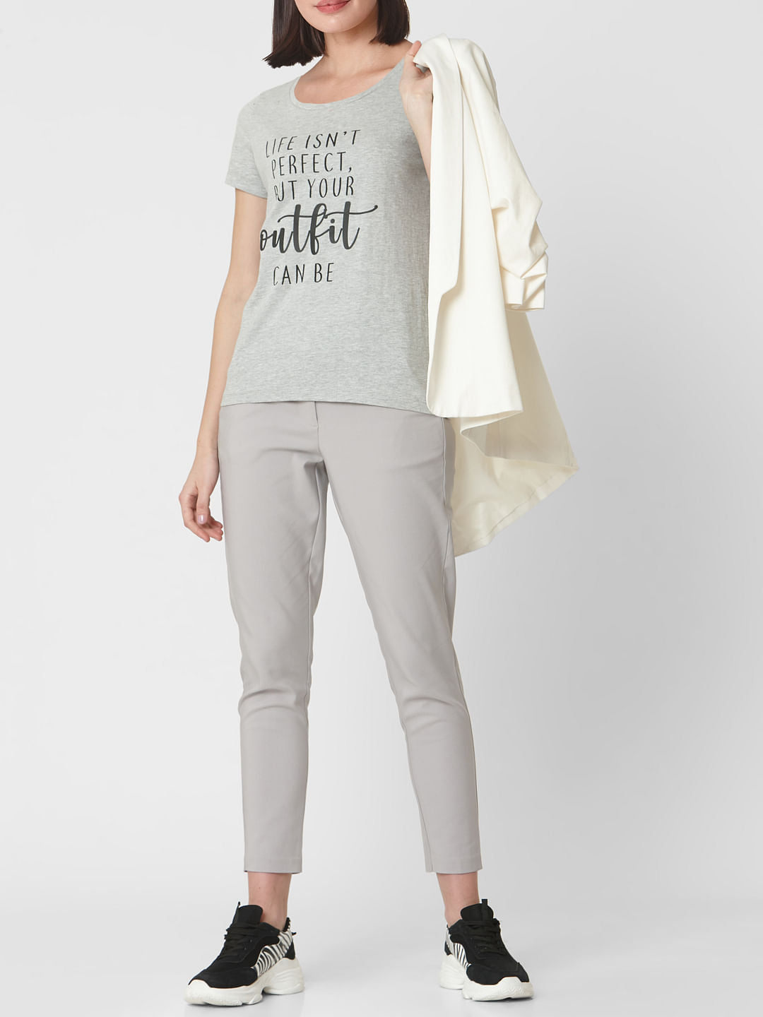 Grey Text Print T-Shirt