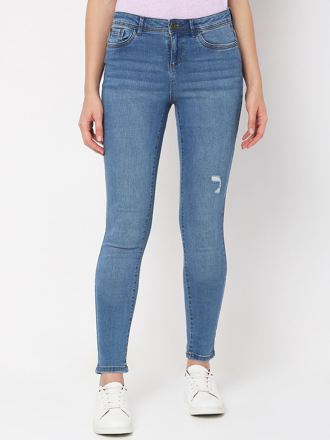Blue Mid Rise Distressed Wendy Skinny Jeans