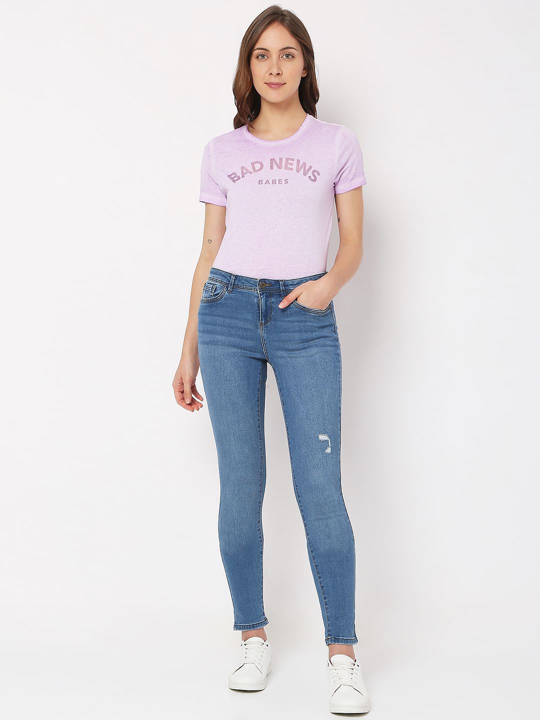 Blue Mid Rise Distressed Wendy Skinny Jeans