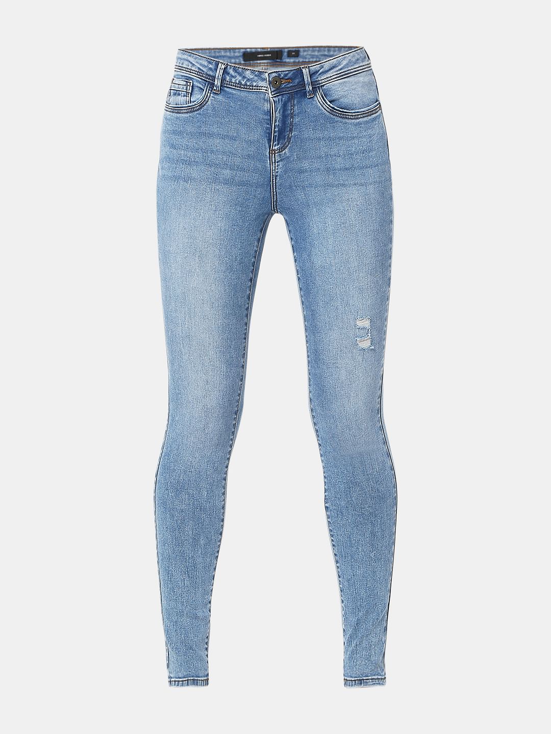 Light Blue Mid Rise Distressed Wendy Skinny Jeans