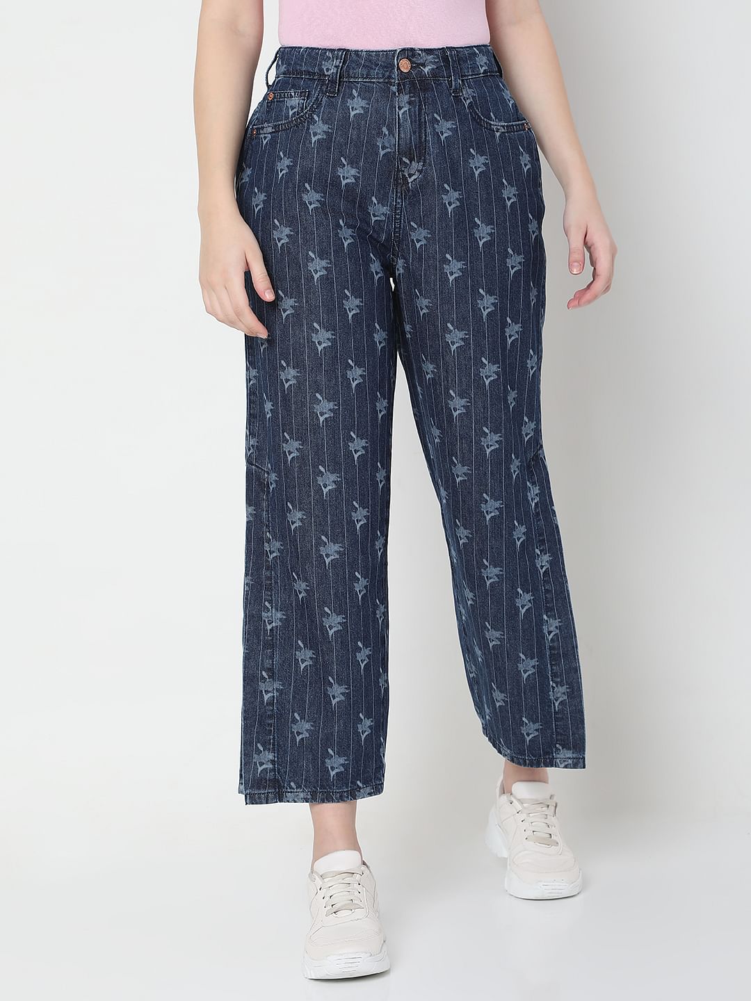 Blue Striped Zoey Wide-Leg Jeans