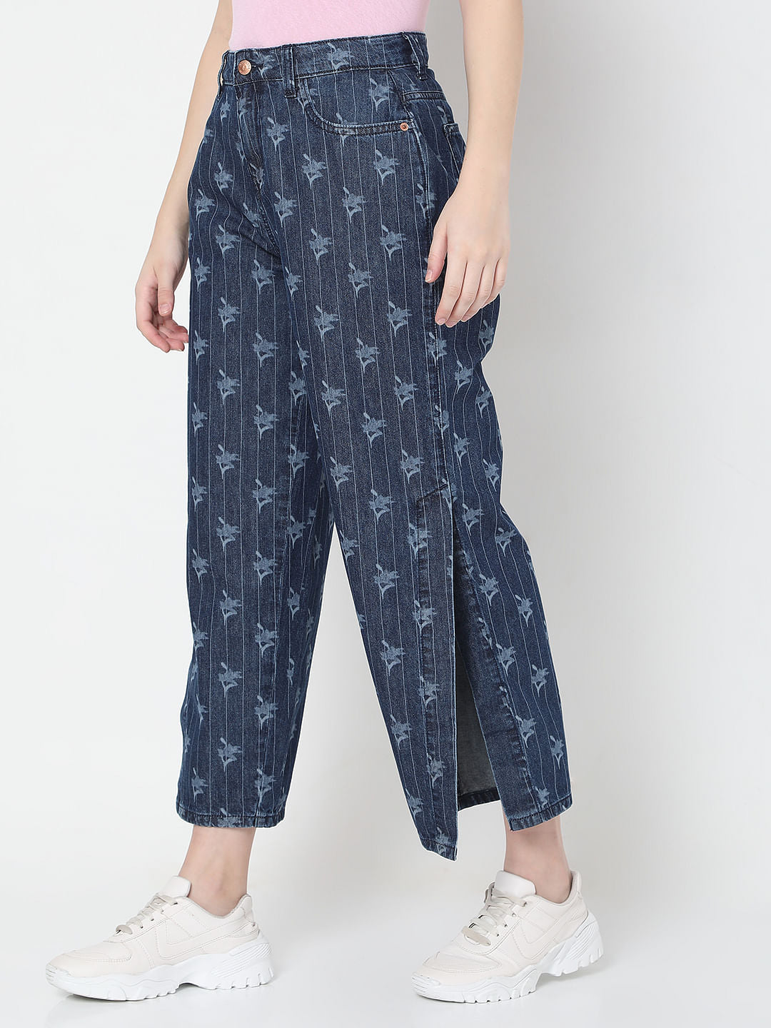 Blue Striped Zoey Wide-Leg Jeans