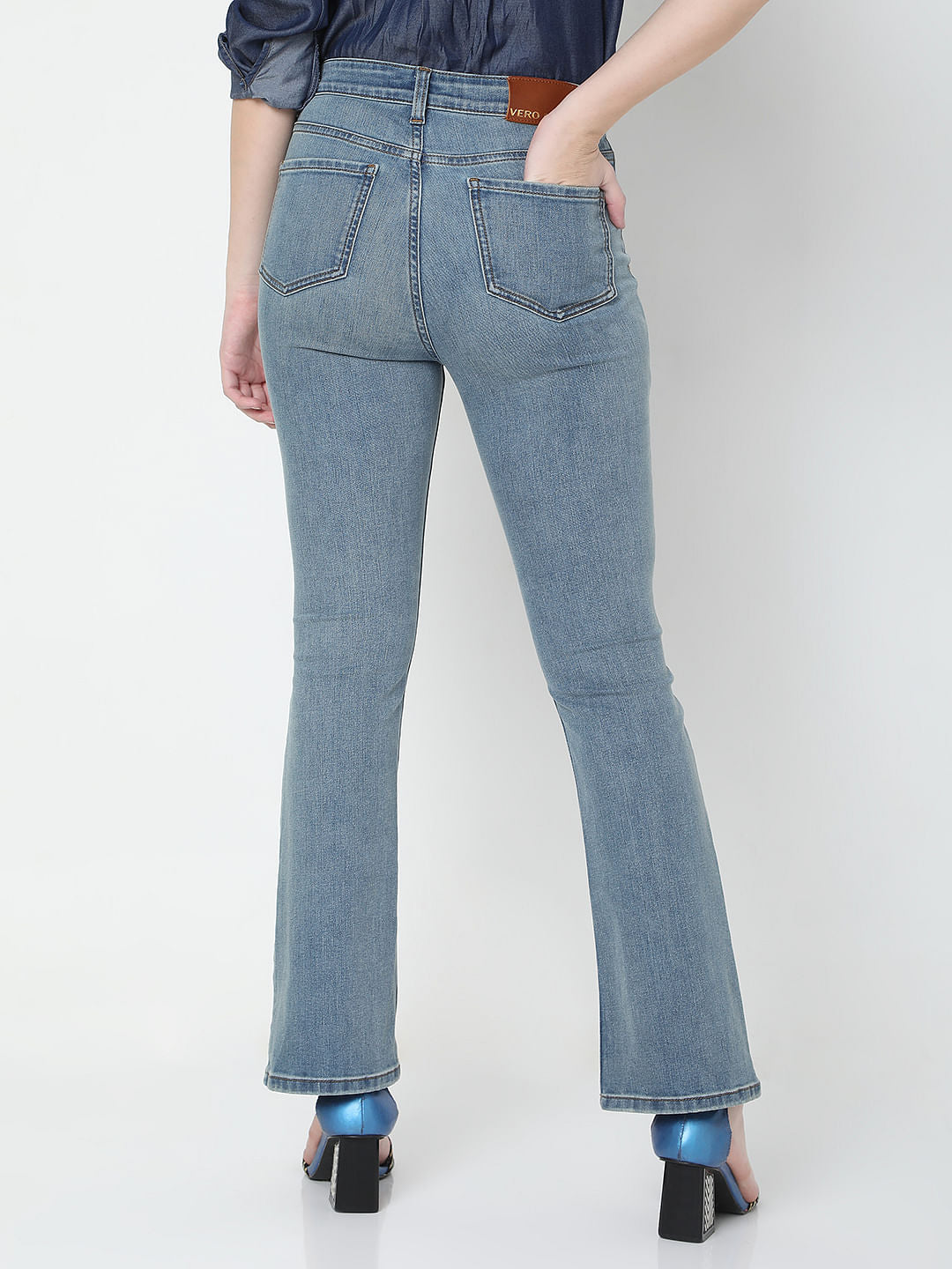 Blue High Rise Ripped Petra Bootcut Jeans