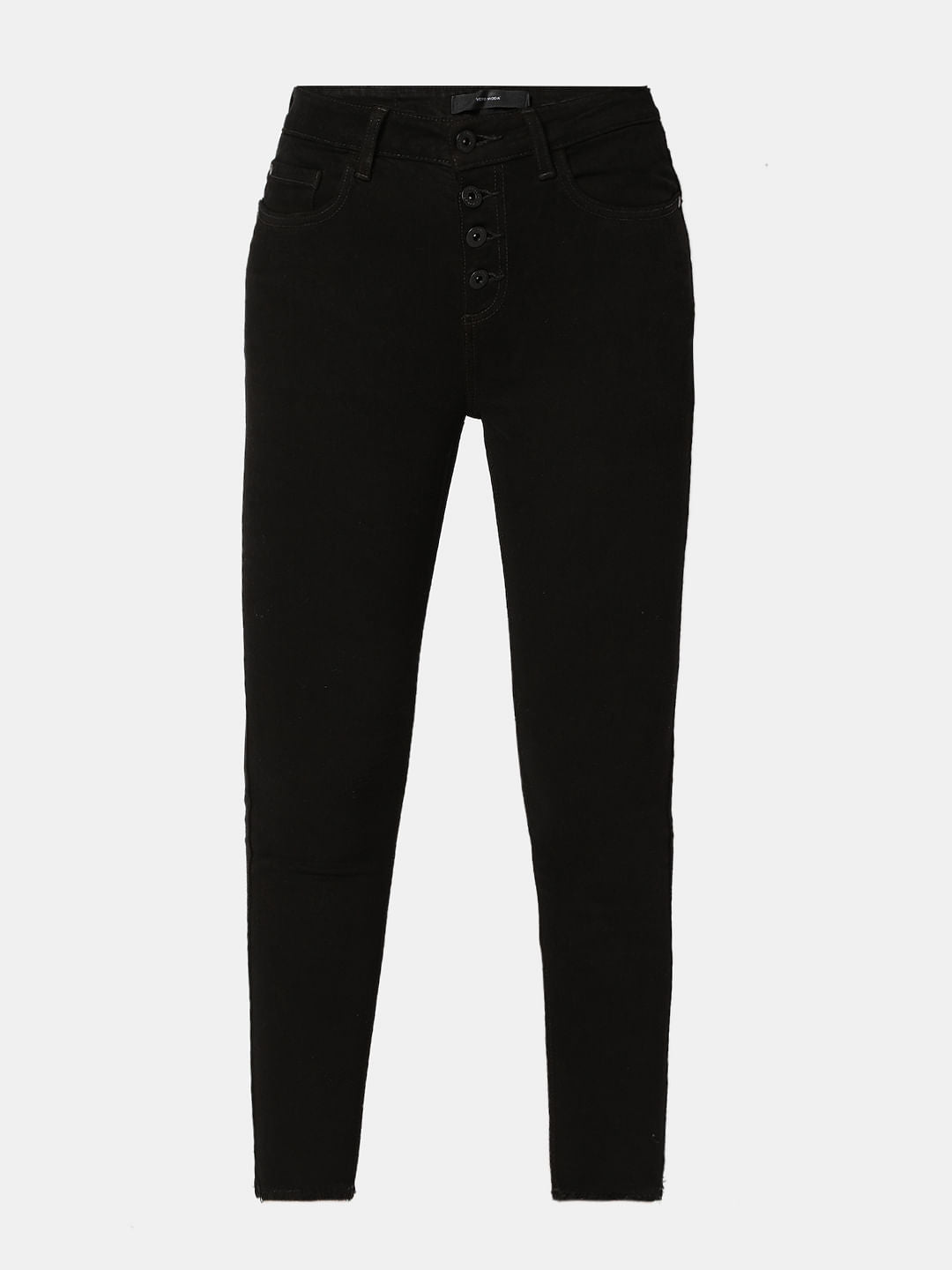 Black High Rise Buttoned Wendy Skinny Jeans