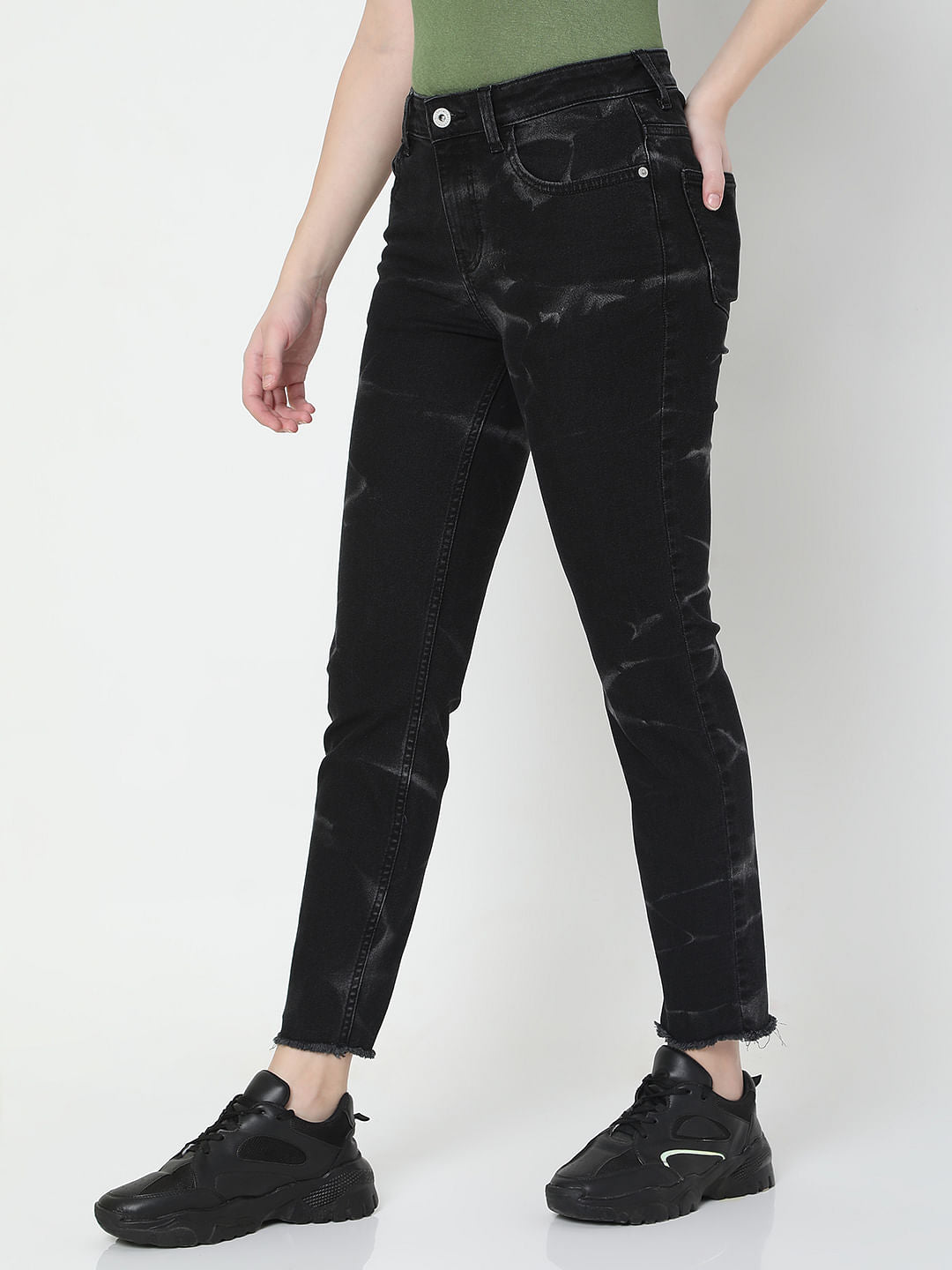 Black Self-Print Jade Straight Fit Jeans