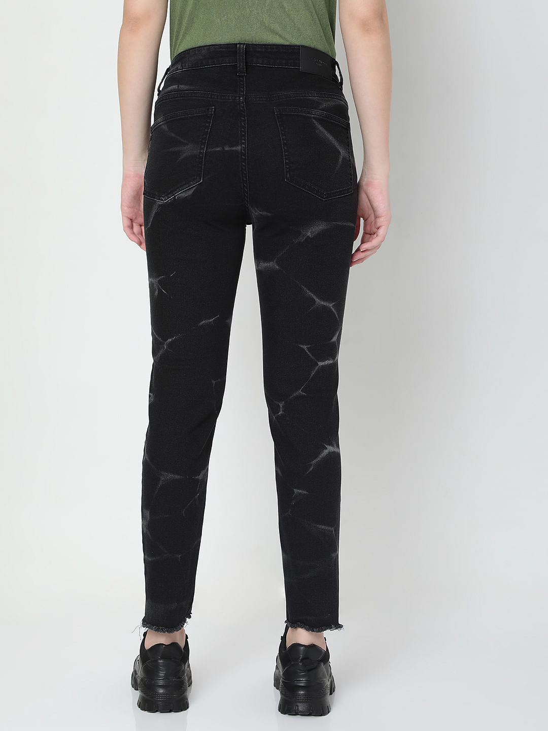 Black Self-Print Jade Straight Fit Jeans