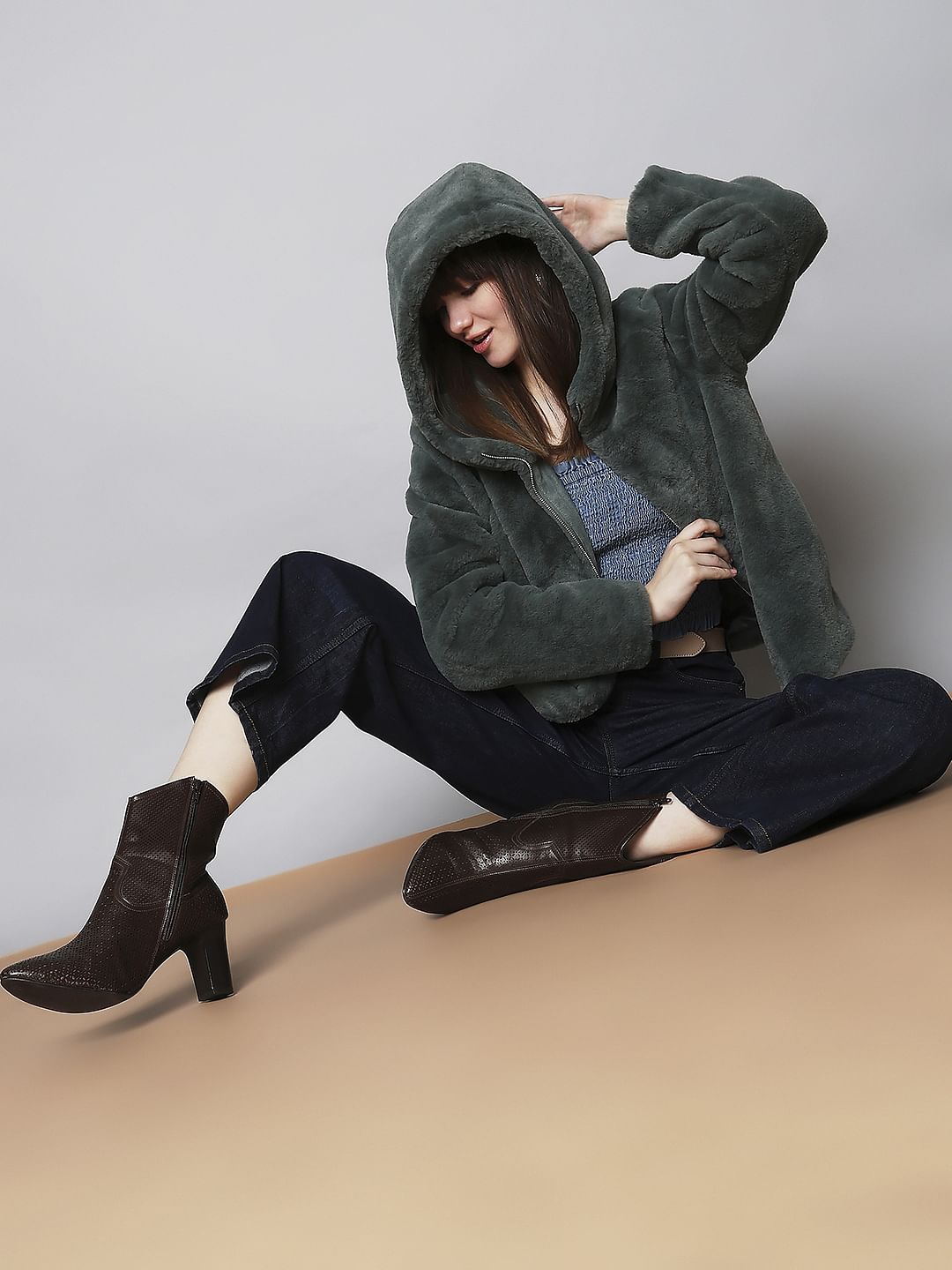 Green Faux Fur Hooded Jacket