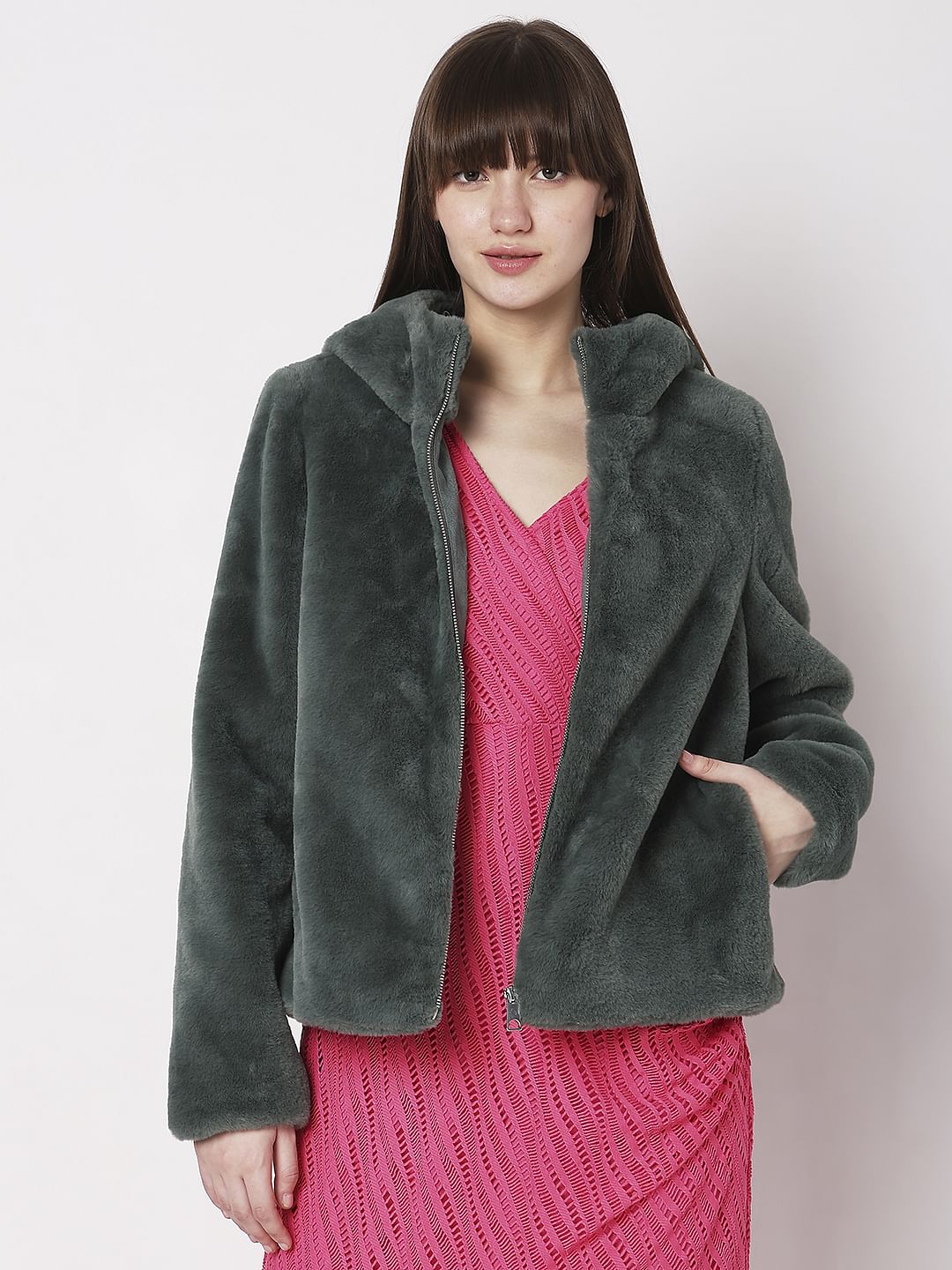 Green Faux Fur Hooded Jacket