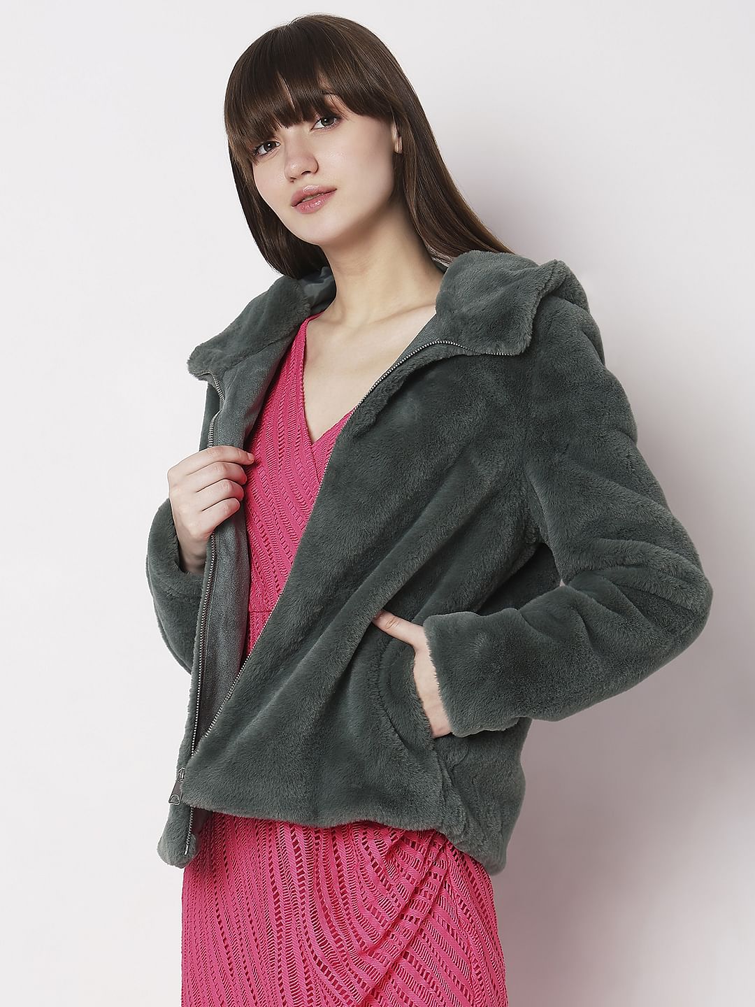 Green Faux Fur Hooded Jacket