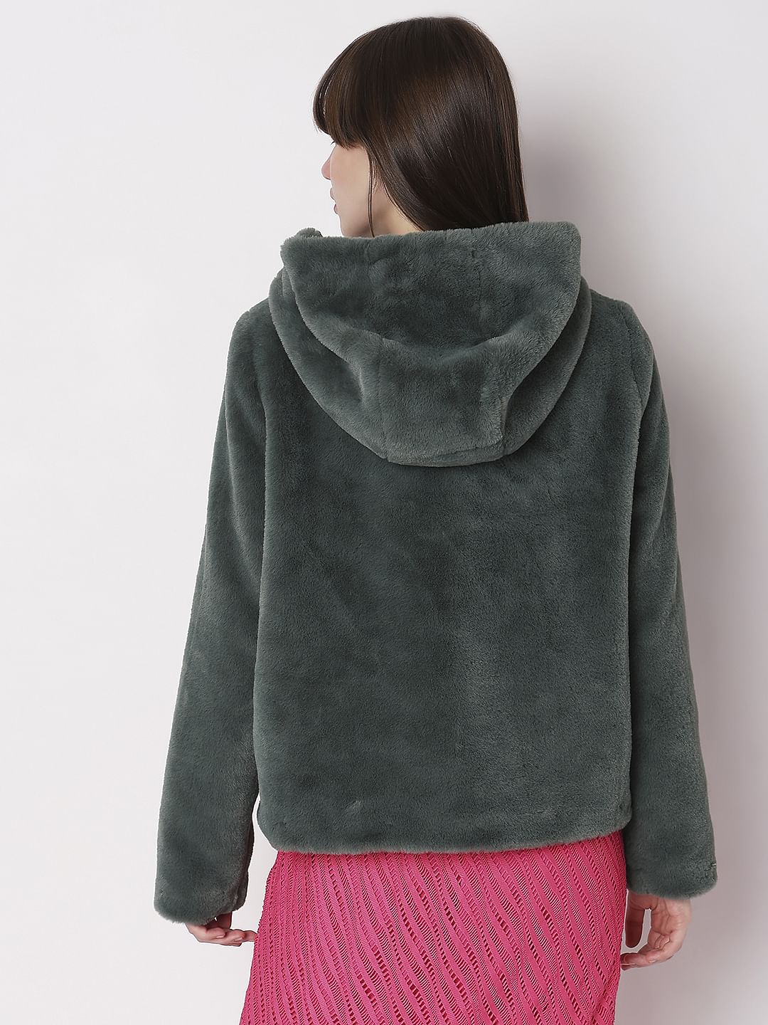 Green Faux Fur Hooded Jacket
