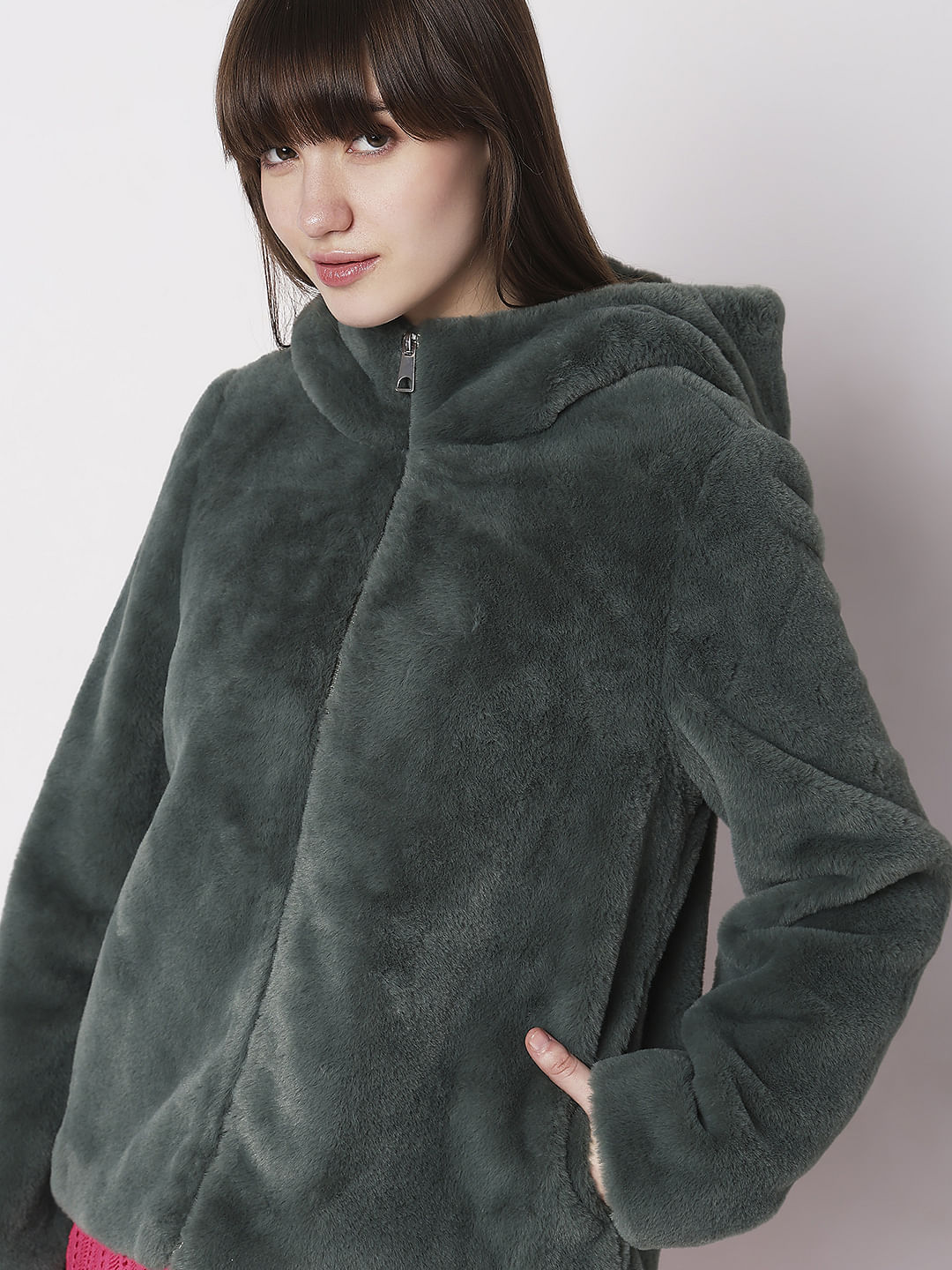 Green Faux Fur Hooded Jacket