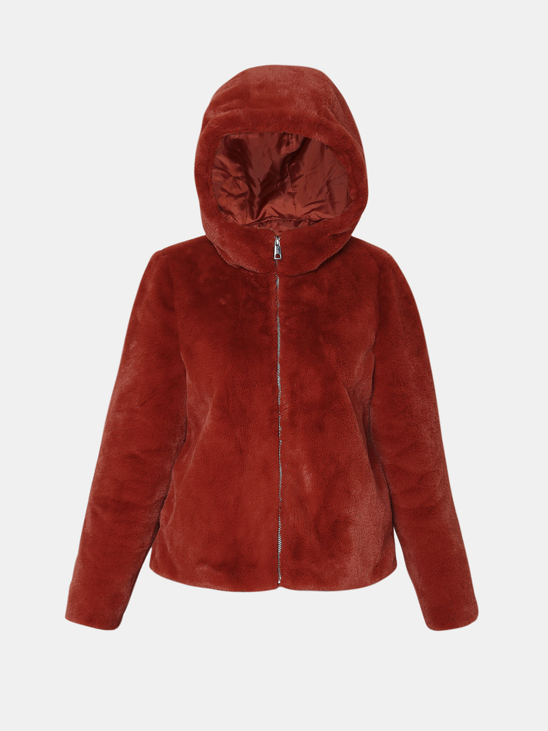 Red Faux Fur Hooded Jacket