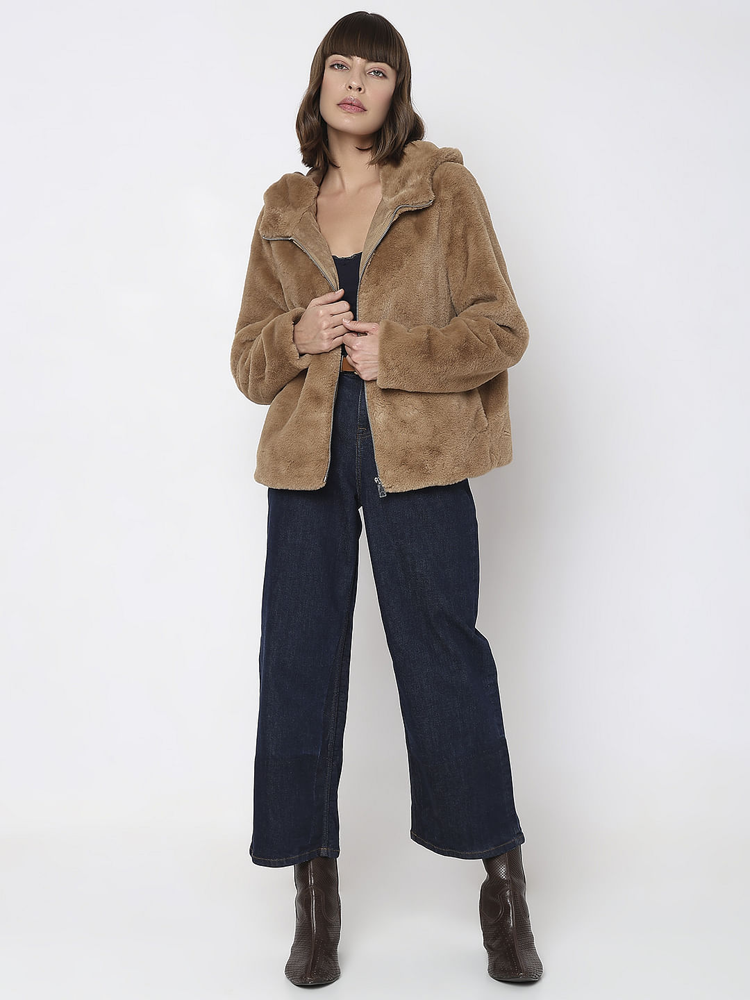 Brown Faux Fur Hooded Jacket