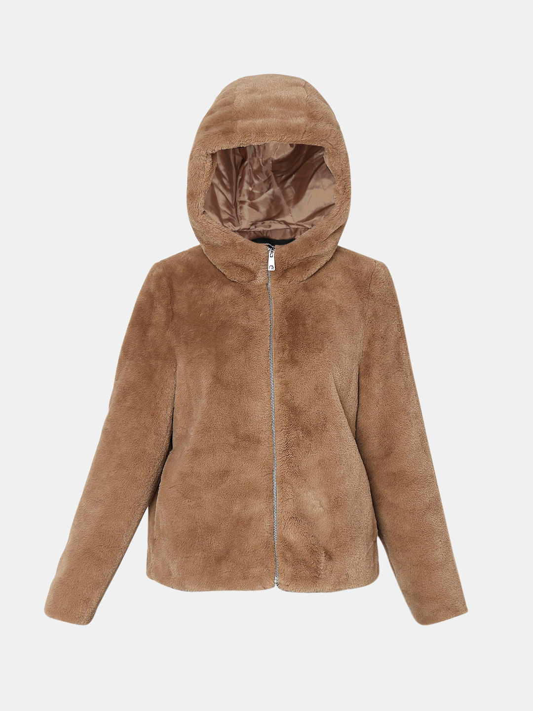 Brown Faux Fur Hooded Jacket