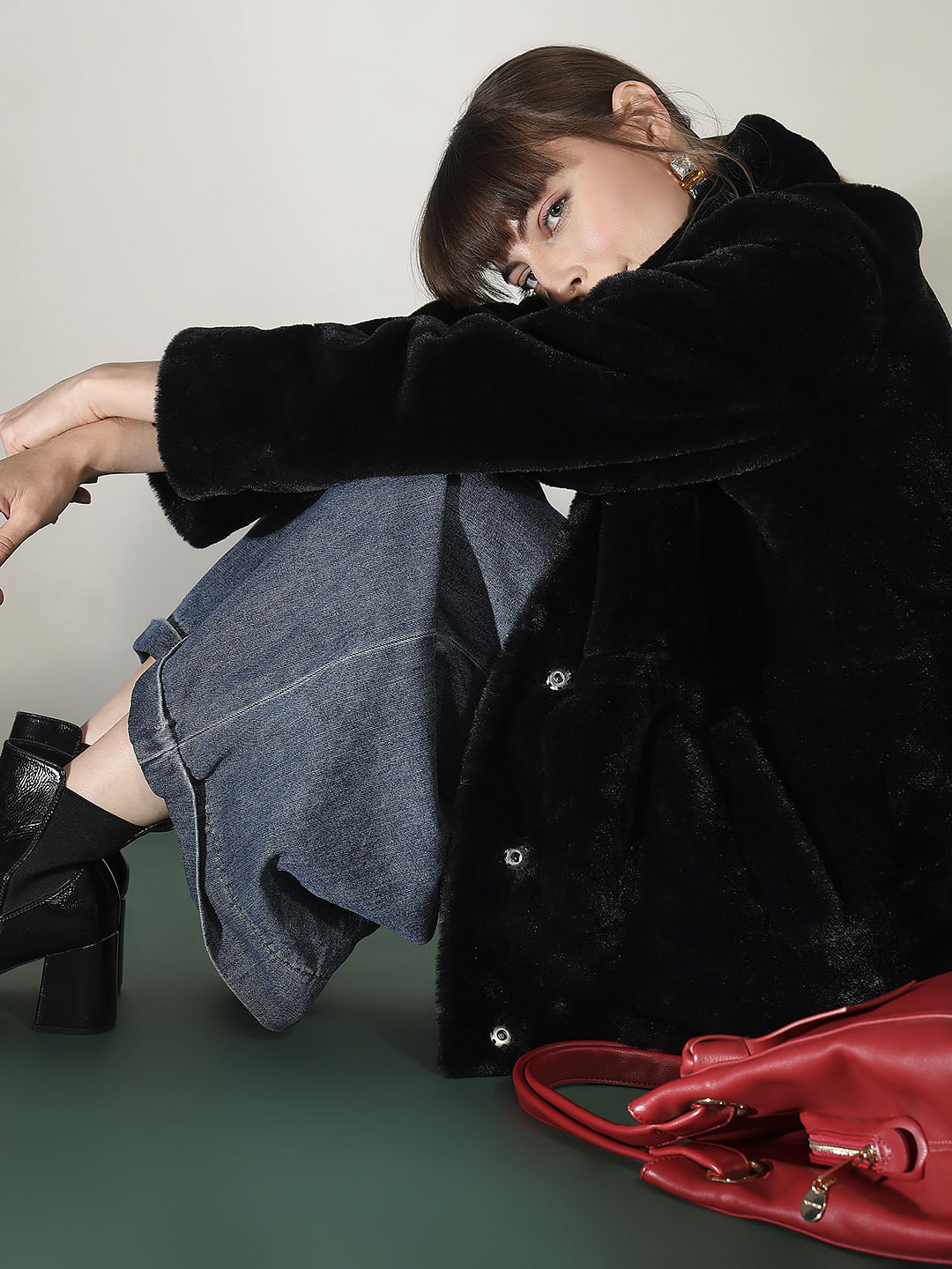 Black Faux Fur High Neck Jacket