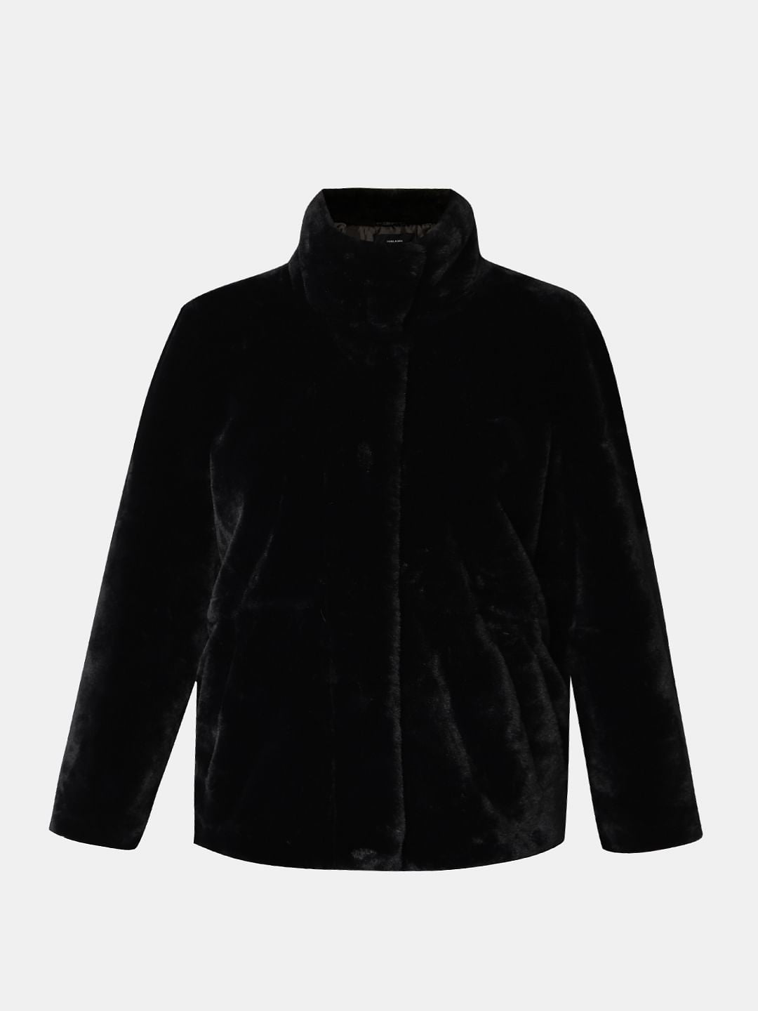 Black Faux Fur High Neck Jacket
