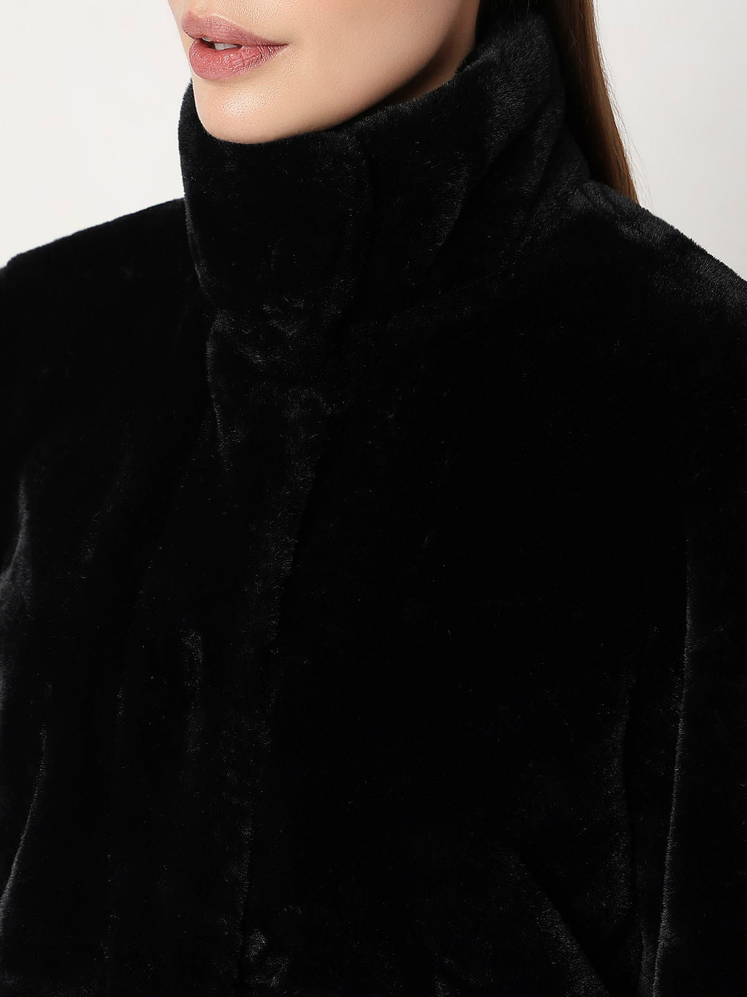 Black Faux Fur High Neck Jacket