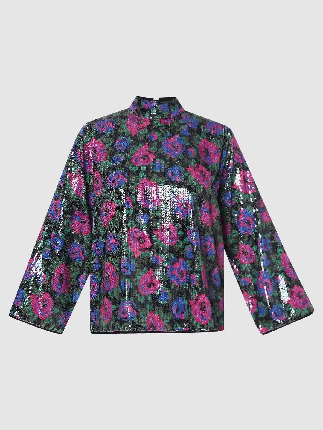 Black Floral Sequin Detail Top