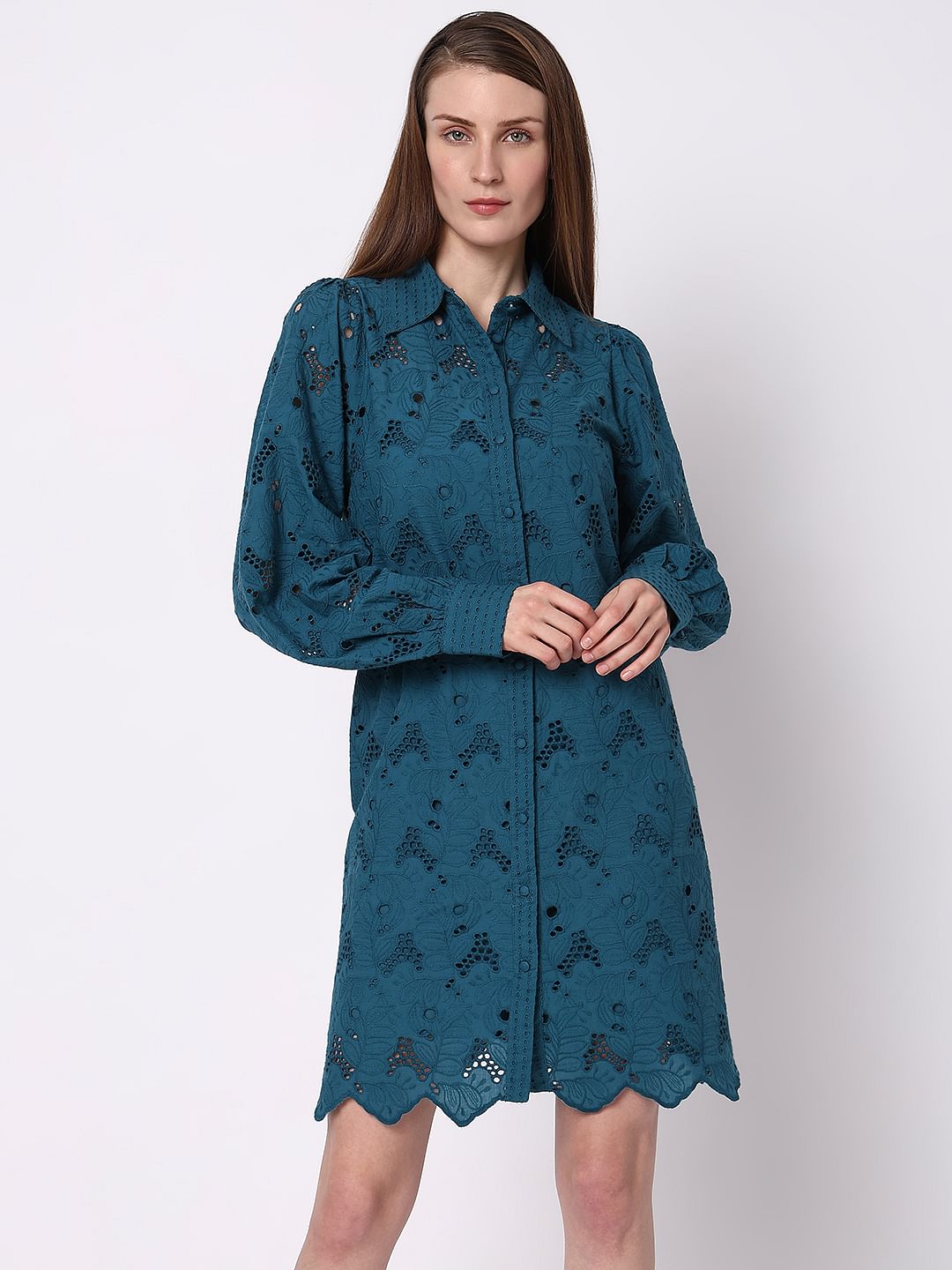 Teal Lace Shirt Dress