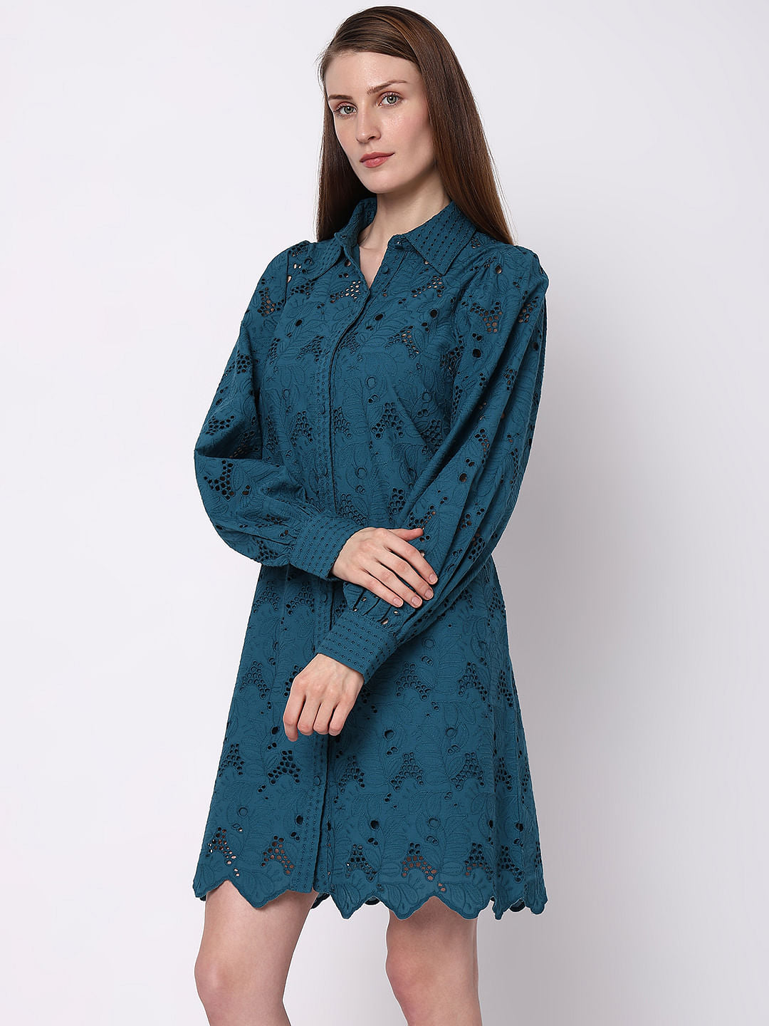 Teal Lace Shirt Dress