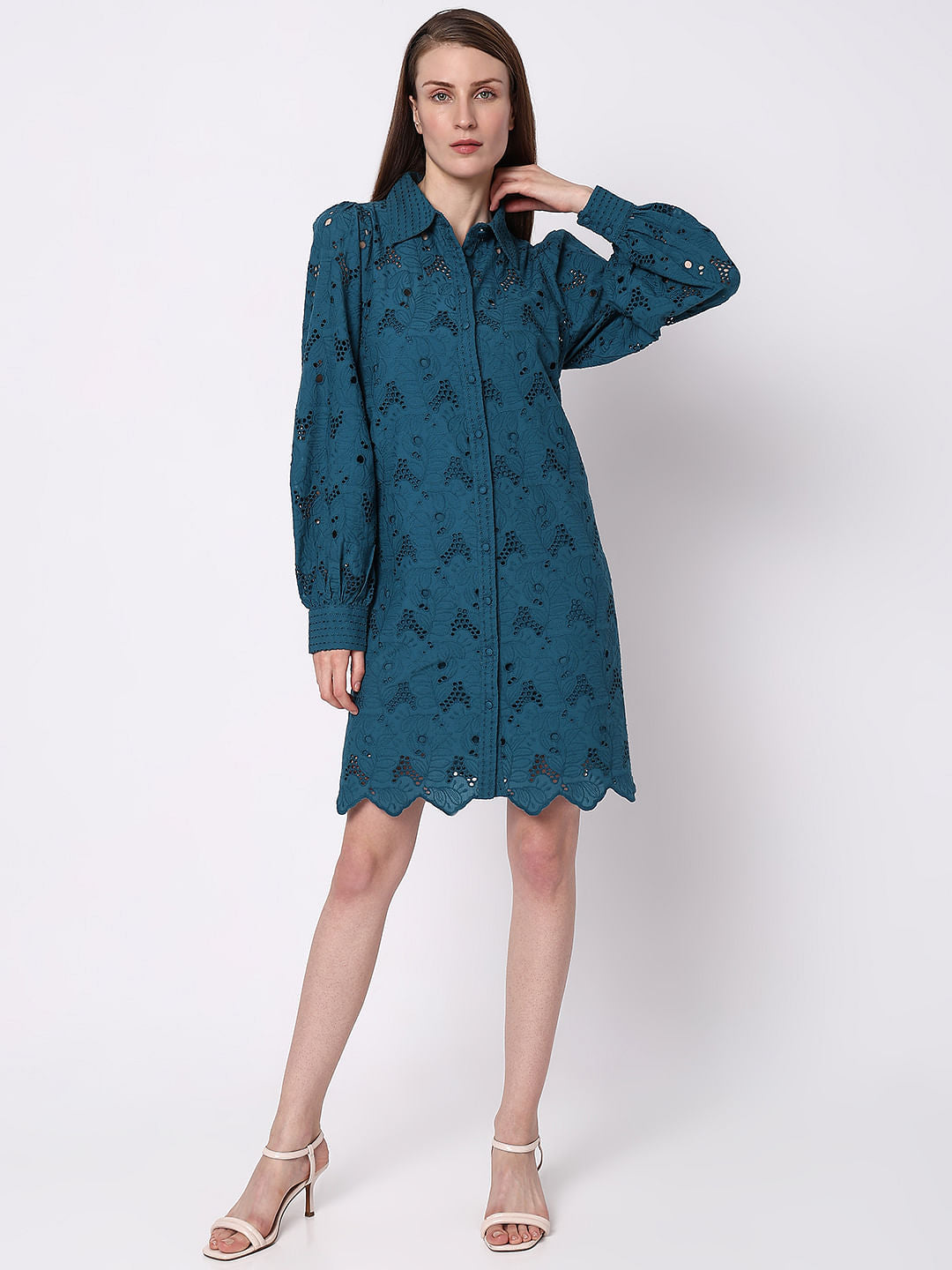 Teal Lace Shirt Dress