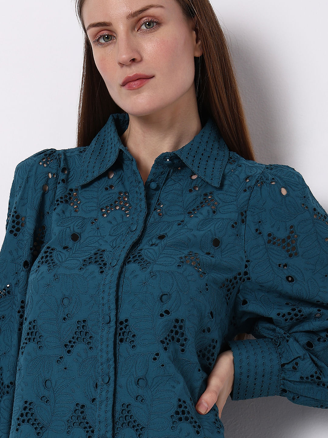 Teal Lace Shirt Dress